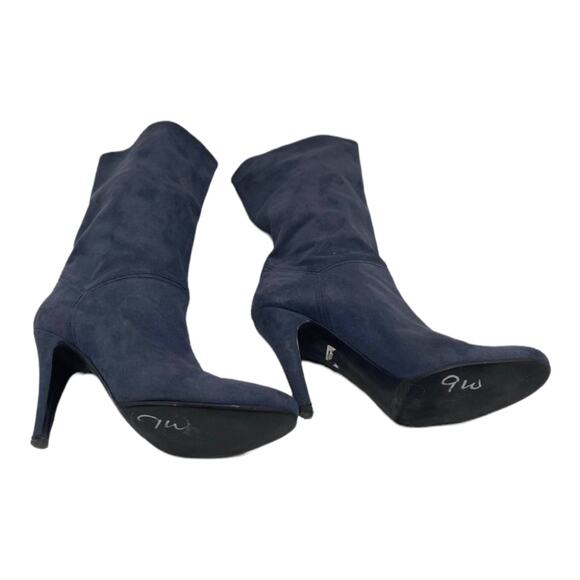 Stella McCartney Boots Blue Vegan Suede Leather Heeled Slouchy Mid Calf Size 7.5 - Picture 4 of 10